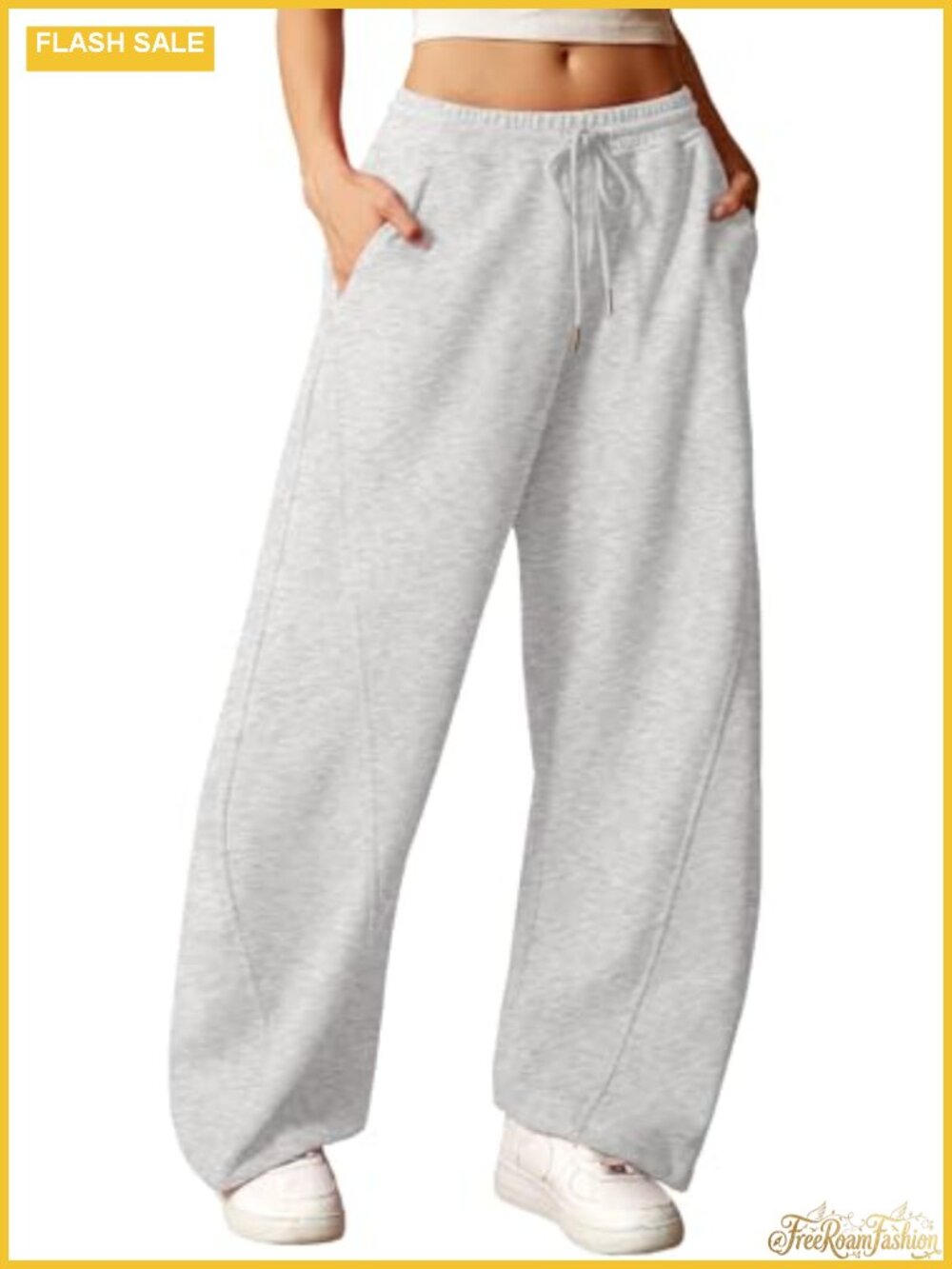 ELLEVEN Women Wide Leg Barrel Sweatpants Drawstring Pockets Cotton Blend
